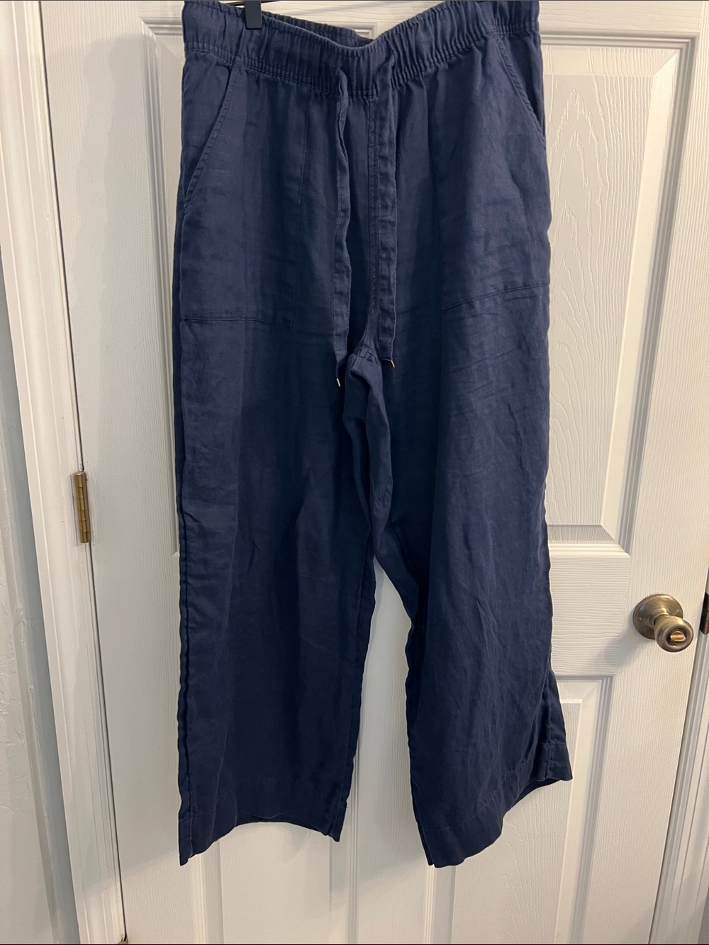 Joie Navy Wide-Leg Drawstring Linen Pants